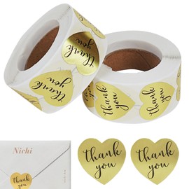 TOCCOOL Heart Shape Thank You Stickers Envelope Stickers - Goal Appreciation Sticker Labels - 1 Inch Sticker for Festival Cards, Apply to Gift Wrapping, Tags, Mailer Bags (2 Rolls, 500 Sheets each)
