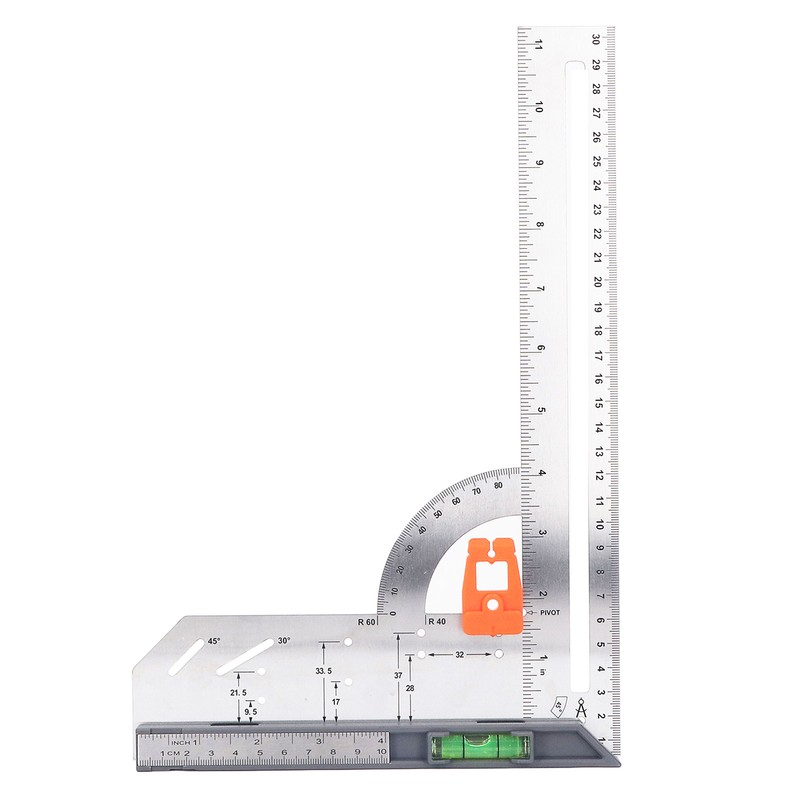 12in L Square Ruler Multifunction Scale Standard Carbon Steel Detachable