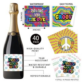 SUPERDANT Weinetiketten Für Flaschen 4 Stil Champagneretiketten 60' Stück Hipop Weinaufkleber Für Hipop Party Champagner Weinflaschenetikettenaufkleber Für Vintage Groovy Party 4 Stück/Set