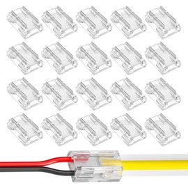 YueJieSelected Pack of 20 LED Strip Connectors, 2 Pin, 8 mm LED Connector, Transparent LED Corner Connector, Mini LED Strip Connector, Corner Connector, for SMD COB LED Strips, Cable Connectors,