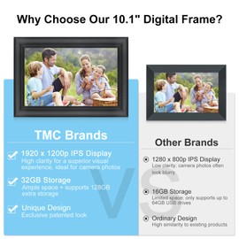 TMC Digital Picture Frame Frameo, 10.1" WiFi Photo Frame Electric 1920x1200 IPS, Greatest for Gifting, 32GB Memory Touch Screen, Auto-Rotate, Quick, Easy Setup in Frameo App Share Photos/Videos, Black