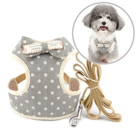ZUNEA Dog Harness with Lead Small Dogs Escape Proof Puppy Cat Vest Harnesses Walking Adjustable Cute Polka Dot Kitten Harness with Bow Soft Mesh Padded Chest Harness for Grey S