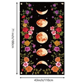 WEBEEDY Moon Phase Tapestry Vine and Flower Backdrop Wall Hanging Vintage Floral Moon Star Tapestry Landscape Background for Photography Wall Art Bedroom Home Decor, 110x180cm/3.6x5.9ft
