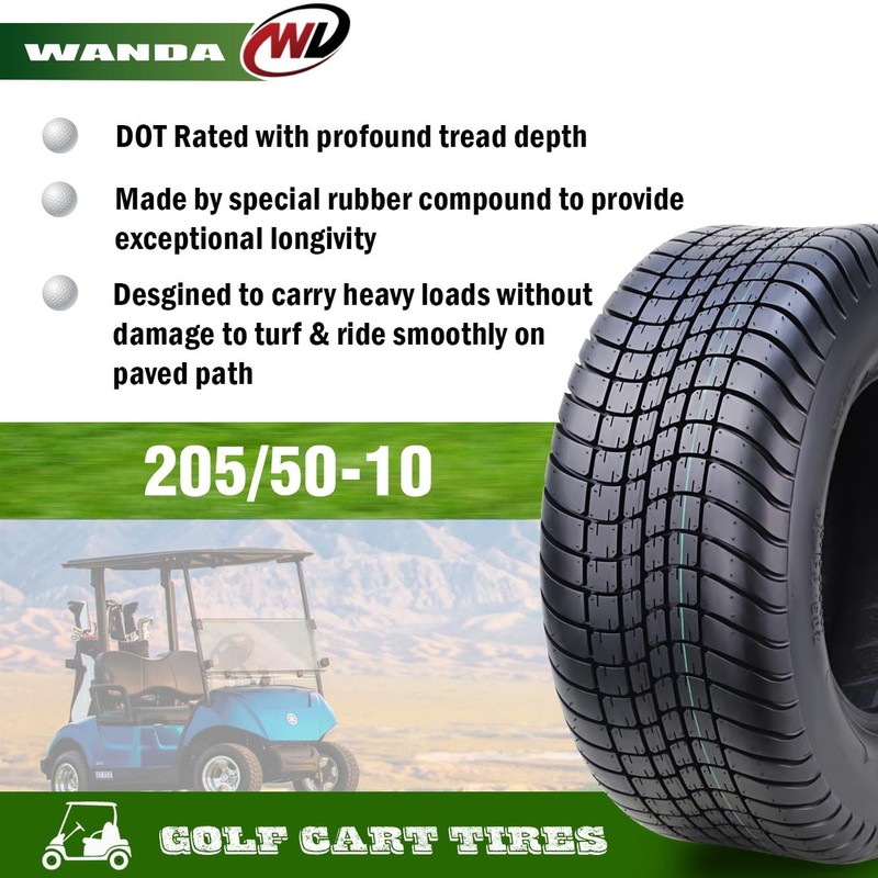 WANDA 205/50-10 Golf Cart ATV Tires 4 Ply 205/50x10 14011