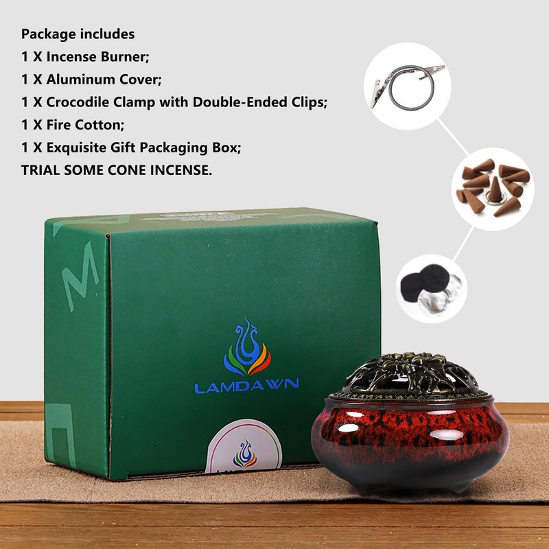 LamDawn Incense Burner with Calabash Incense Stick Holder - Porcelain