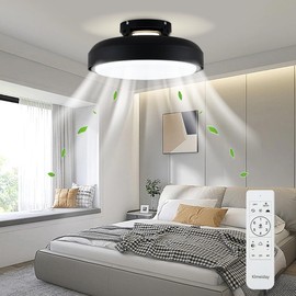 Klmeiday Modern Bladeless Ceiling Fans with Lights and Remote, Reversible, DC Motor 6 Speeds, Stepless dimming and CCT 3000K-6000K LED Lights for Bedroom Kids Room (A10-Black, 17.72IN)