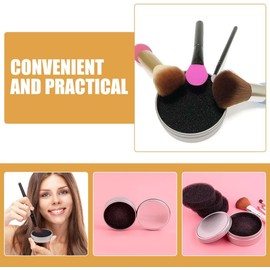 Artibetter Cajas limpiadoras para brochas de maquillaje 2 piezas con esponja filtrante y estuche metálico portátil, soporte para lavado y secado, accesorio para limpieza facial y cosméticos