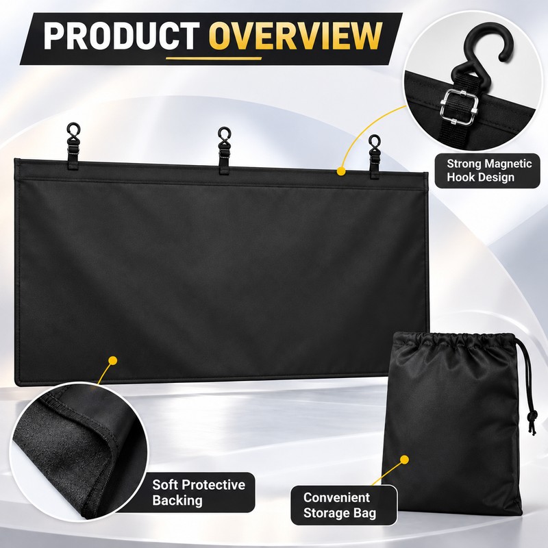 Black Fender Protector Mat with Hooks, 53.5 x 25.6 in,