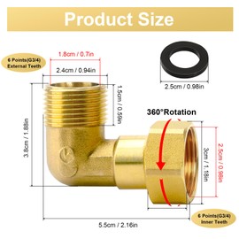 Set of 2 Angle 90° 3/4 Inch IG/AG Screw Connection Made of Brass, Brass Movable Screw Connection, DN20 90 Degree Angle Fitting for Water Installations and Central Heating Systems