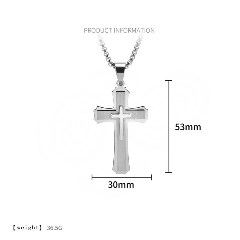 Rockyu Men's Necklace, Silver, Venetian Chain, Stylish, Cross Pendant, Birthday,