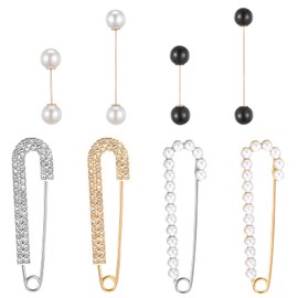 8Pcs Women Brooch Pins, Sweater Shawl Clips Brooches and Pins for Women Artificial Crystal Pearl Brooches Pant Waist Tightener Safety Clips for Dress Shirt Jeans Clothing Decoration Accessories