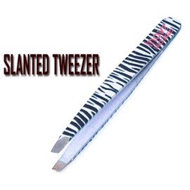 Eyebrow Tweezers Facial Hair Remover 2 Piece Set Slant and Point Tip Zebra Print Free Pouch Stainless Steel Beauty Tweezers