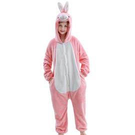 KAKU NANU Animal Onesie Kids Onesies for Girls Boys Rabbit Bunny Costume Kids Fleece Pyjamas Toddler Jumpsuit 9 10 Years Pink