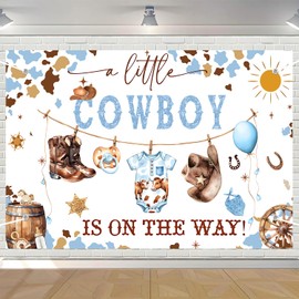 A Little Cowboy is on The Way Backdrop Banner Cowboy Baby Shower Backdrop Banner Baby Shower Decorations Supplies Blue Western Rodeo Decorations Party Supplies 5×3ft