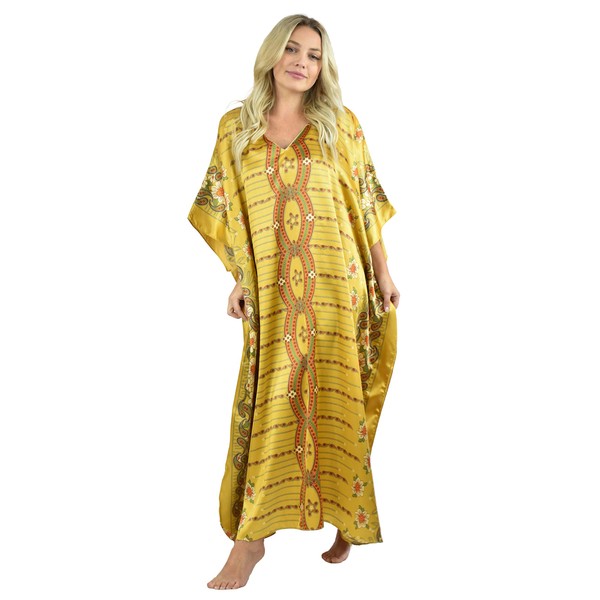 Up2date Fashion Satin Caftan/Kaftan with Geometric Print, Style Caf-36C3 Silver