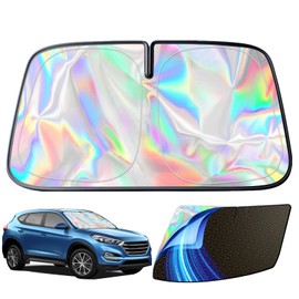 GWUSKDT Foldable Sun Shade for Car Windshield Sunshade with Memory Steel Ring (Iridescent, M（55 * 27.5Inch)