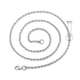 UMtrade 3mm Mens Womens Stainless Steel Twisted Rope Chain Necklace 60cm