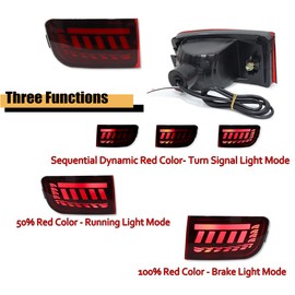 KENRTIR for 2003-2005 Toyota 4Runner, 2002-2009 Toyota Land Cruiser Prado 120 Rear Bumper Reflector Sequential Turn Signal Brake Tail Lights Red Lens 3 IN 1 LED Fog lamp