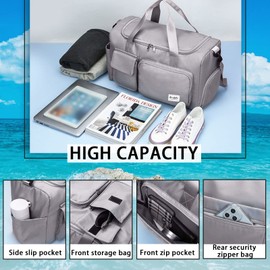 Gym Duffle Bag with Shoe Compartment Wet Pocket, Weekender Travel Bag with Shoulder Straps, Waterproof Sports Duffle Bag for Men Women, Lightweight Carry on Gym Bag 19 x 11 in, Green