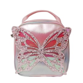 OMG! Accessories B-Fly Glitter Butterfly Insulated Lunch Tote, Pink