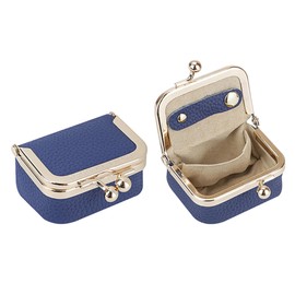 ROYAL BAGGER Genuine Leather Mini Jewelry Box for Women Solid Color Kiss Lock Coin Purse, Small Storage Pouch 1894 (Royal Blue)