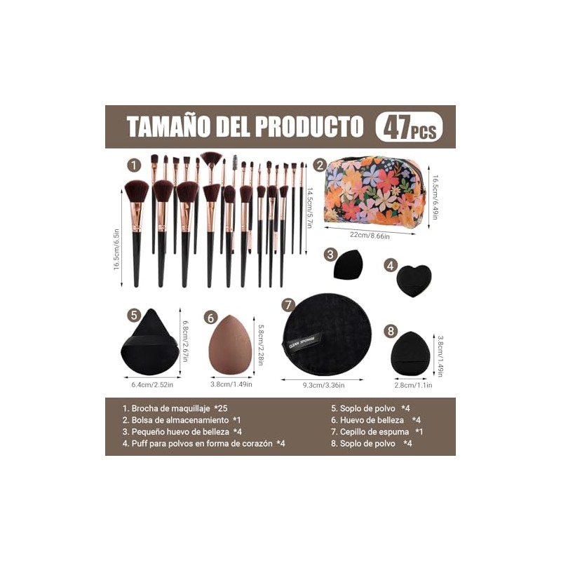47 Piezas Set Brochas para Maquillaje Profesional, Juego Multifuncional de