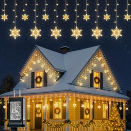 BEEWIN Christmas Snowflake Icicle Lights,8.2 FT 144 LED Curtain Lights with 12 Drops,8 Modes Connectable Waterproof Fairy Light Timer for Window,Eaves,Patio,Indoor Outdoor Xmas Decoration(Warm White)