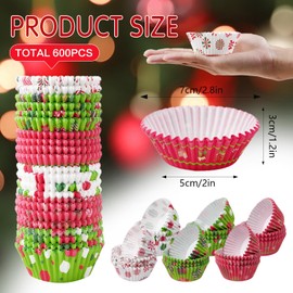 600PCS Christmas Cupcake Liners for Baking Christmas Red Green Muffin Liners Mini Holiday Cupcake Liners for Christmas Holiday Birthday Party Candy Make Baking Supplies