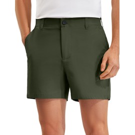 PULI Golf Shorts Men Relaxed Fit Stretch Dress Lightweight Casual Waterproof Travel Quick Dry Flat Front Shorts Army Green 34W×5L