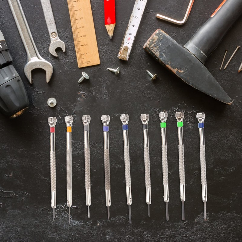 Mipcase Watch Screwdriver Set - 9pcs Flat Slotted Different Sizes