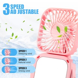 Tujoe 4 Pack Necklace Fan Portable Neck Hanging Fan with Mirror Mini Fan Handheld Fan for Cooling Small Personal Hands Free Fan USB Rechargeable 3 Speed Air Circulator Fan, 4 Colors