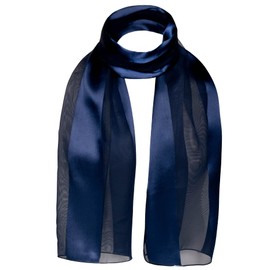 Basic Sense Shiny Satin Scarf Lightweight Silky Chiffon Solid Plain Strip Neck Scarves, Navy