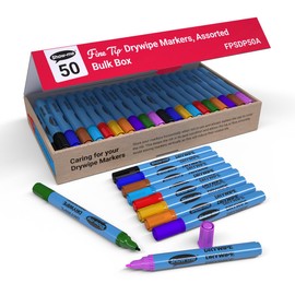 Show-me FPSDP50A Fine-Tip Drywipe Whiteboard Pens for Schools and Classrooms – Assorted Colours (50 Pack of Markers), 5.5 cm*167.5 mm*14.0 cm