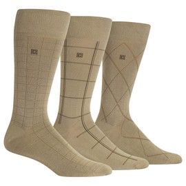 Chaps Dashed Windowpane Dress Crew Trouser Socks 3 Pair, caqui, tamaño del zapato: 6-12