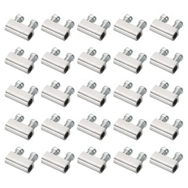 TOP-VIGOR 25Pcs Steel Wire Rope Cable Clamp, M3 Double Hole Wire Rope Clips 3.0mm Line Hole with End Screw Stopper Silver Tone