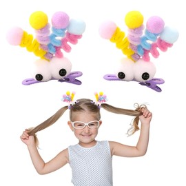 MIUPOO Pinzas para El Pelo con Pompones Esponjosos, Accesorios para El Día Del Pelo Loco para Niñas, Pasadores de Monstruo Peculiares, Horquillas de Peluche con Forma de Pico de Pato, Accesorios para