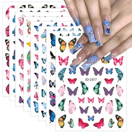 8 Sheets Butterfly Nail Art Stickers 3D Self Adhesive Butterfly Nail Colour Butterflies Spring Summer Design Nail Stickers for Women Girls DIY Nail Art Decoration