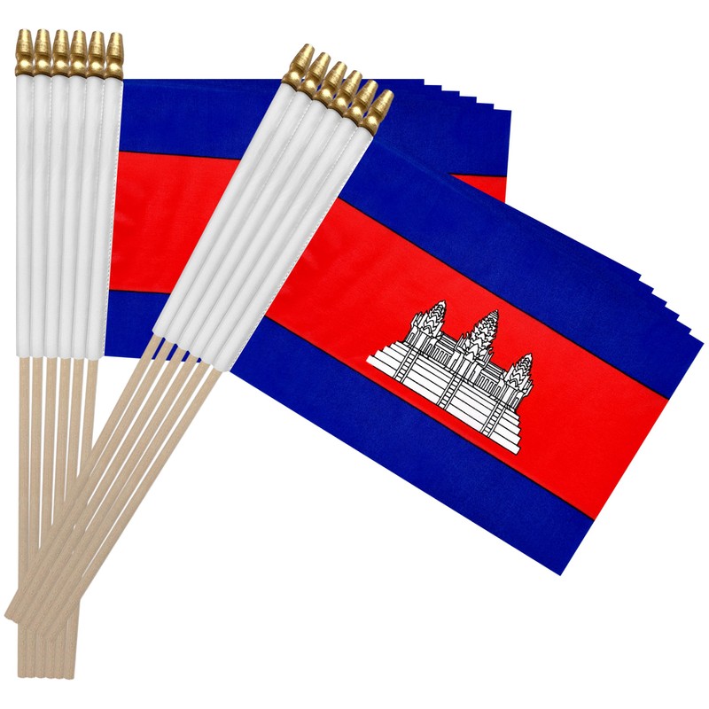 TSMD Cambodia Stick Flag Cambodian Small Mini Hand Held Flags,5x8