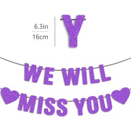 JunyRuny Pre-Strung We Will Miss You Purple Glitter Banner, Graduation Retirement Going Away Party Decorations, Farewell Gifts for Coworkers, Goodbye, Army, Good Luck Supplies Decor