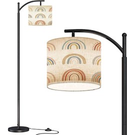 Modern Arc Floor Lamp with Dimmer Mid Century Boho Rainbow Set Colorful pastel cute kid friendly Delicate colors Metal Standing Lamp with Linen Shade Footswitch for Living Room Bedroom Office