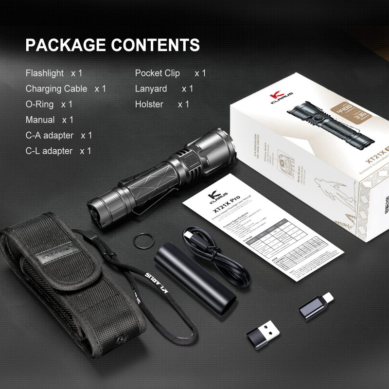 klarus XT21X Pro 4400 Lumens Rechargeable Advanced Tactical Flashlight, Beam