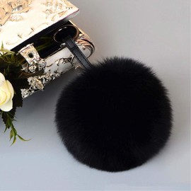 VesipaFly Genuine Fox Fur Pom Pom Keychain Bag Charm Car Purse Charm Fluffy Fur Ball for Car Key Ring Handbag Tote Bag Pendant (Black)