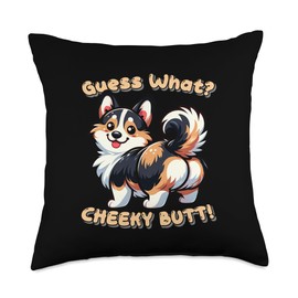 Funny Tri Color Corgi Guess What Cheeky Butt Cute Boys Girls Throw Pillow