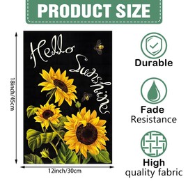DMERBYL Sunflower Garden Flag 12 x 18 Inch Double Sided with Hello Sunshine Summer Sunflower Pattern Seasonal Yard Flag for Lawn Porch Decoration