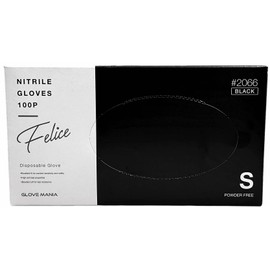 Felice Nitrile Gloves, Black, Powder Free, Pack of 100 [Food Sanitation Act Compliant] (S Size L 9.1 x W 3.4 inches (230 x 86 mm)