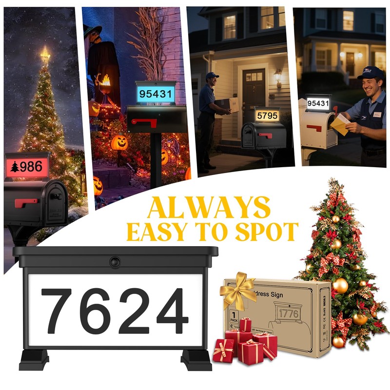 LumiZen Solar Mailbox Numbers, Double Sided RGB Color Changing Address