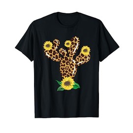 Women Vintage Leopard Print Cactus Floral Design T-Shirt