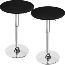 Yaheetech Round Bar Table, Adjustable Height and 360° Swivel Pub Tables, Cocktail Table with MDF Top, Silver Leg Base for Bar, Bistro, Café, 2pcs, Black