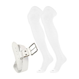 TCK Prosport Baseball Socks and Belt Combo Over the Knee (White, Large)
