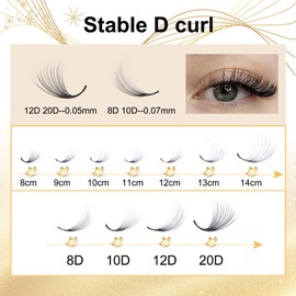 EMEDA 12D Pre Made Fan Eyelash Extensions, D-Curl, 0.05 mm, 8 mm, 12D Short Russian Volume Eyelash Extensions, Premade Lash Fans 12D Cluster Eyelashes, 0.05 D Curl (12D 0.05-D-8 mm)